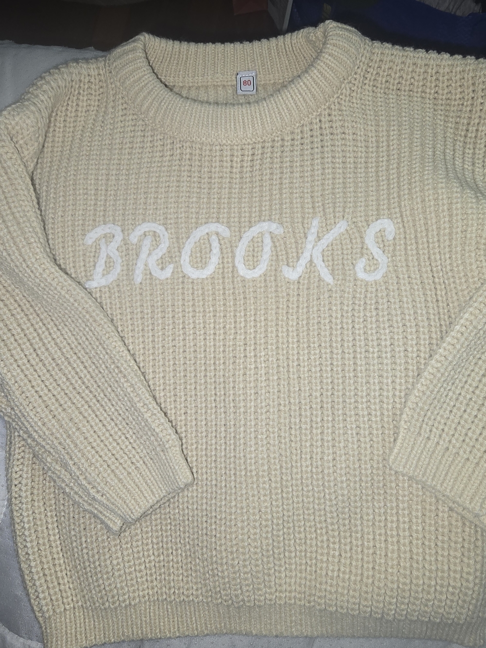 Source Unknown Cream Knit Sweater with White 'BROOKS' Script
